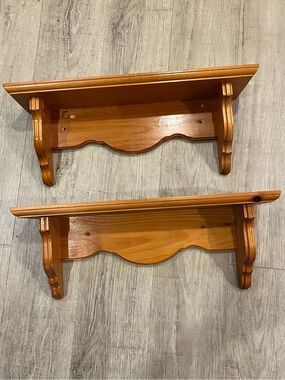 Classic Vintage Wood Wall Shelves Set of 2 in Honey Oak Color - Home Wall Decor